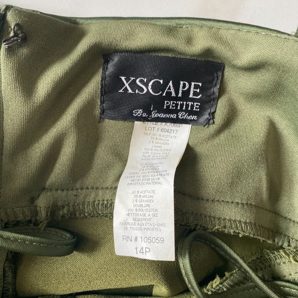 Xscape Petite 14P Satin Olive Green Mermaid Cocktail Dress Jeweled Spaghetti - Picture 4 of 10